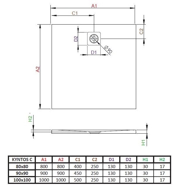 Radaway Kyntos C Stone brodzik kwadratowy płaski 90x90 cm konglomerat efekt kamienia biały HKC9090-04