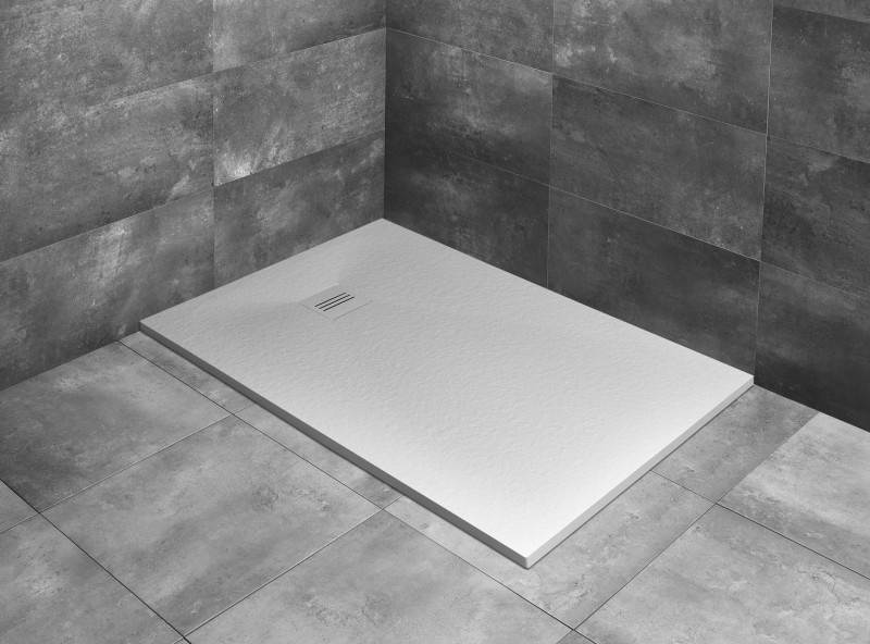 Radaway Kyntos F Stone brodzik prostokątny płaski 130x80 cm konglomerat efekt kamienia biały HKF13080-04