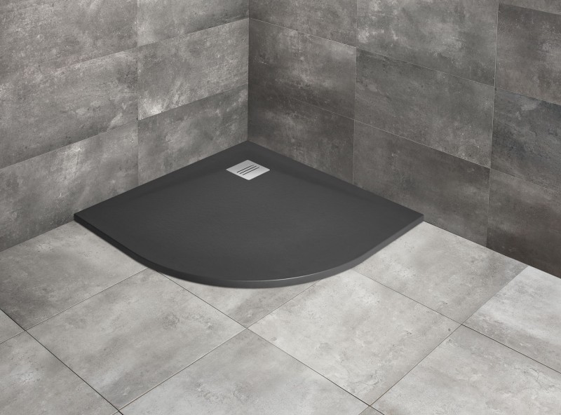 Radaway Kyntos A Stone brodzik półokrągły płaski 80x80 cm konglomerat efekt kamienia antracyt HKA8080-64