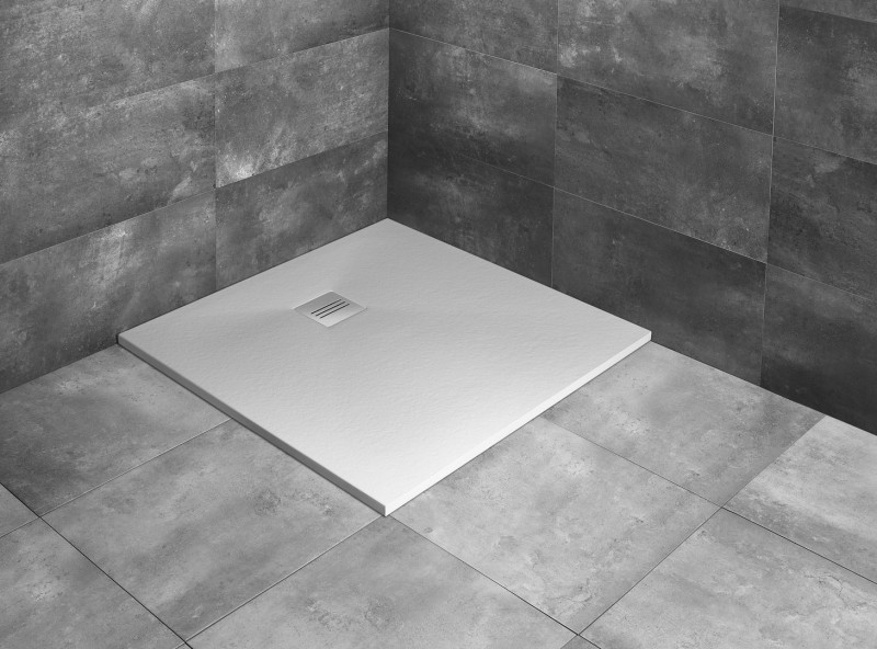 Radaway Kyntos C Stone brodzik kwadratowy płaski 90x90 cm konglomerat efekt kamienia biały HKC9090-04