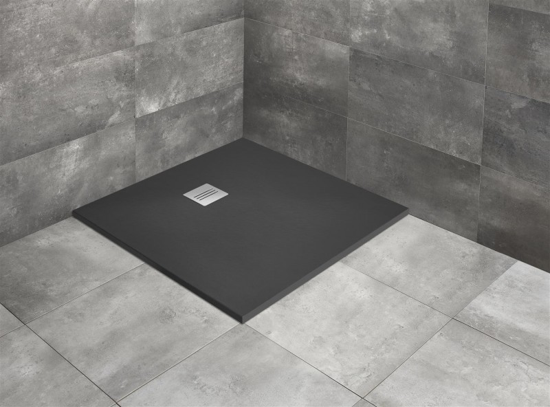 Radaway Kyntos C Stone brodzik kwadratowy płaski 100x100 cm konglomerat efekt kamienia antracyt HKC100100-64
