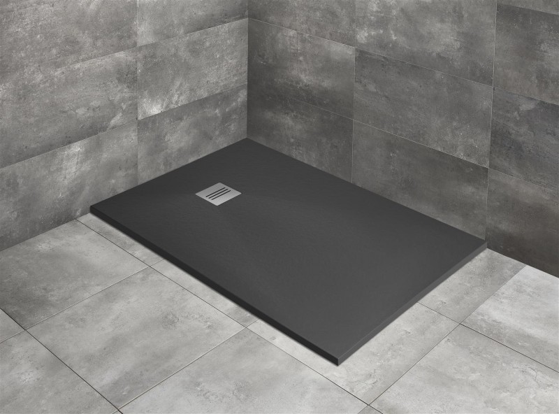 Radaway Kyntos F Stone brodzik prostokątny płaski 140x100 cm konglomerat efekt kamienia antracyt HKF140100-64