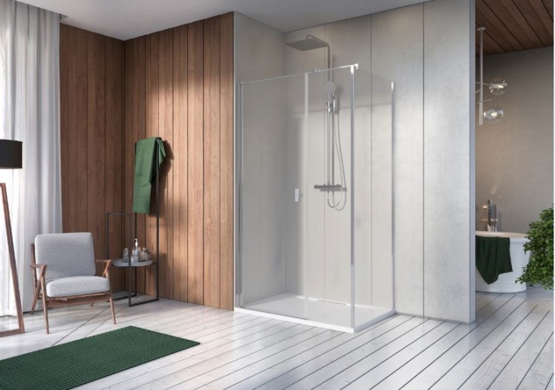 Radaway Nes KDS I kabina prostokątna 140x80 drzwi wahadłowe LEWE 140 i ścianka 80 chrom przeźroczyste Easy Clean 10023140-01-01L+10043080-01-01