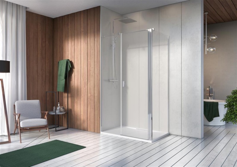 Radaway Nes KDS II kabina prostokątna 90x100 drzwi wahadłowe LEWE 90 i ścianka 100 chrom przeźroczyste Easy Clean 10033090-01-01L+10040100-01-01