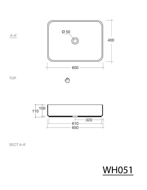 Sapho Blade Umywalka prostokątna nablatowa/stawiana na blat ceramiczna 65x40 cm biały WH051
