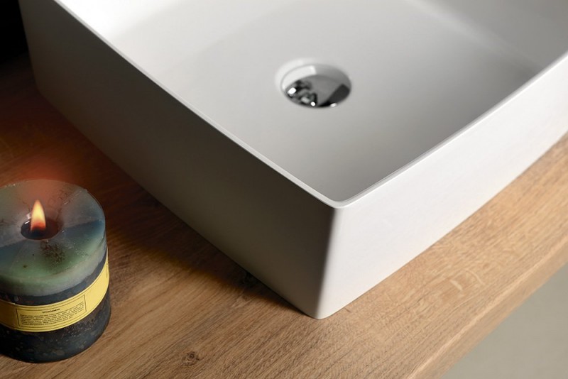 Sapho Crox umywalka kwadratowa 40x40cm nablatowa/stawiana na blat konglomerat biały CX400