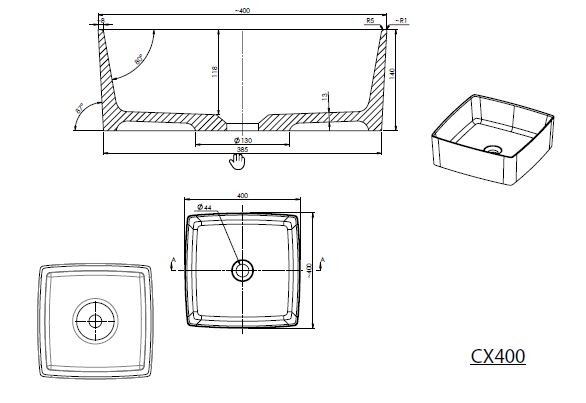 Sapho Crox umywalka kwadratowa 40x40cm nablatowa/stawiana na blat konglomerat biały CX400
