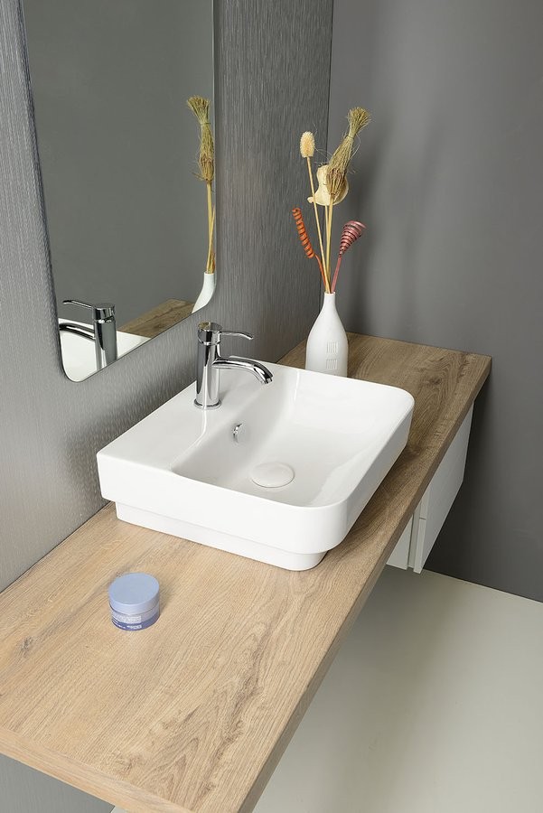 Sapho SOTT AQUA umywalka ceramiczna prostokątna 48x42 cm nablatowa /wisząca/ wpuszczana w blat biały 10SQ50048