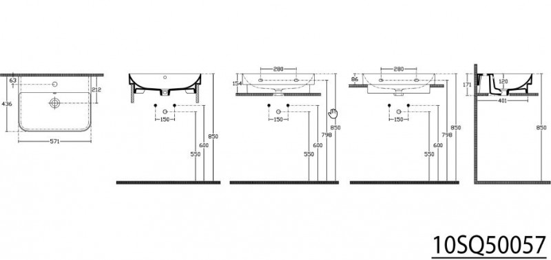 Sapho SOTT AQUA umywalka ceramiczna prostokątna 57x44 cm nablatowa /wisząca/ wpuszczana w blat biały 10SQ50057