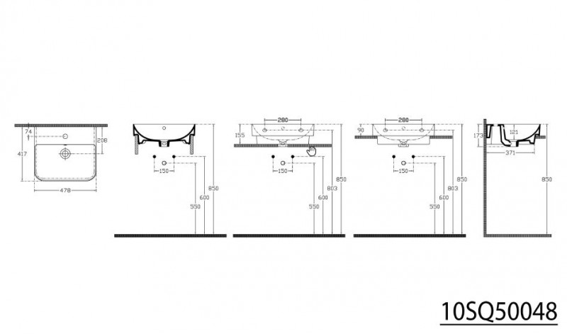 Sapho SOTT AQUA umywalka ceramiczna prostokątna 48x42 cm nablatowa /wisząca/ wpuszczana w blat biały 10SQ50048