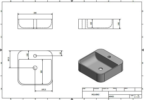 Sapho Molveno Umywalka kwadratowa nablatowa/stawiana na blat ceramiczna 39x39 cm biały AR453