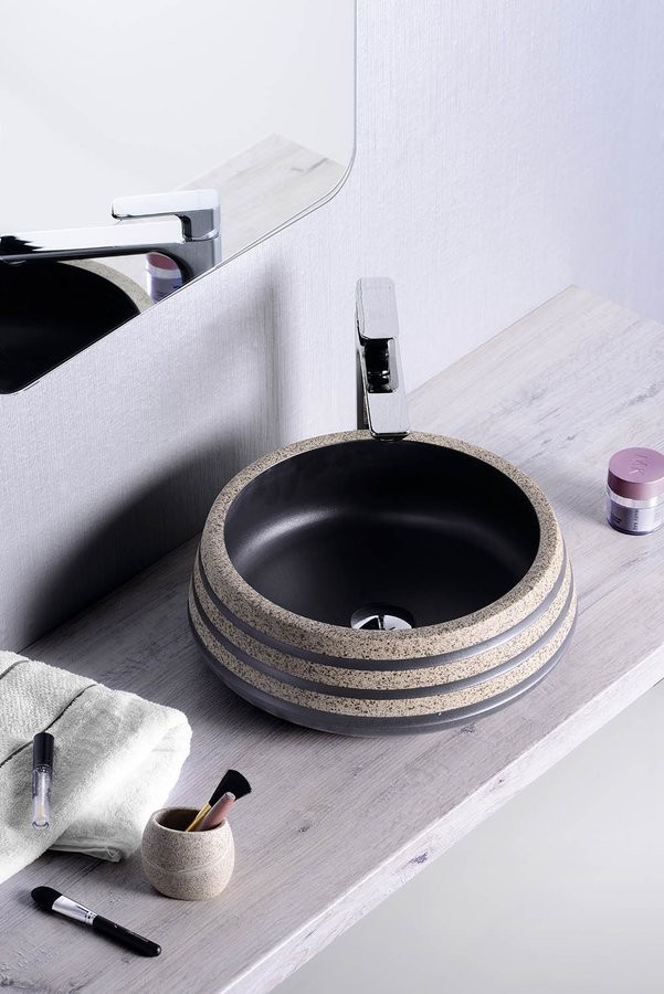Sapho Priori umywalka okrągła 42x42 cm nablatowa/ stawiana na blat czarna /kamień PI021