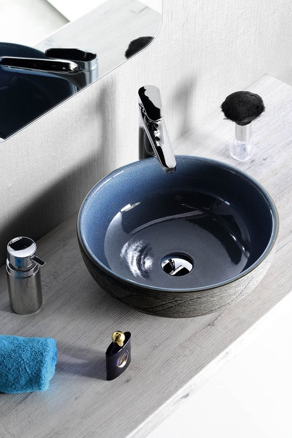 Sapho Priori umywalka okrągła 42x42 cm nablatowa/ stawiana na blat niebieski szary PI020