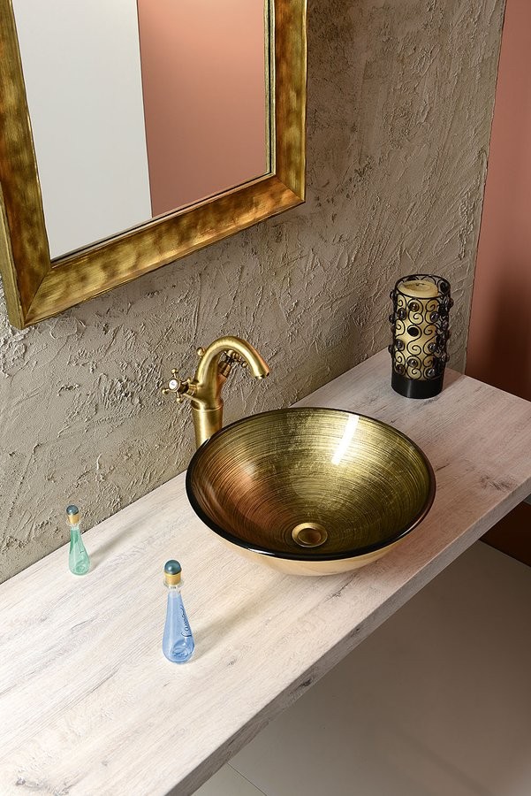 Sapho Beauty Fianna umywalka okrągła 42x42 cm nablatowa / stawiana na blat złota 2501-21