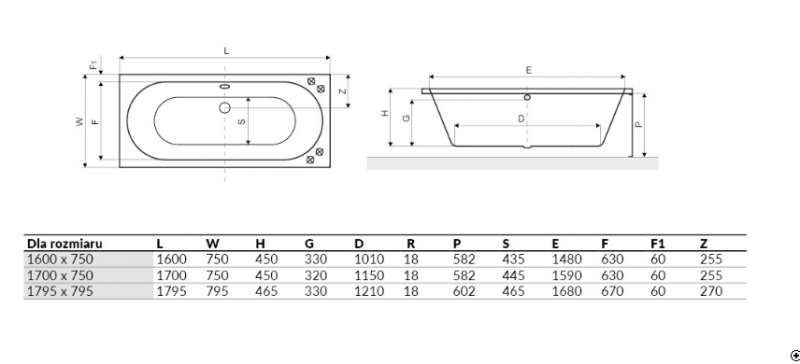 Excellent Oceana Slim wanna prostokątna 160x75 z nogami WAEX.OCE16WHS