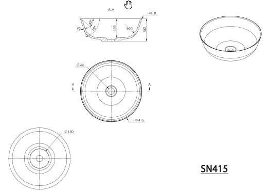 Sapho Signa Umywalka okrągła nablatowa/stawiana na blat konglomerat 41x41 cm biały SN415