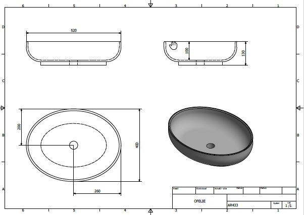 Sapho Ofelie Umywalka owalna nablatowa/stawiana na blat ceramiczna 52x40cm biały AR433