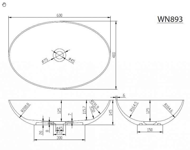 Sapho Thin Umywalka owalna nablatowa/stawiana na blat Rockstone 60x40 cm biały mat WN893