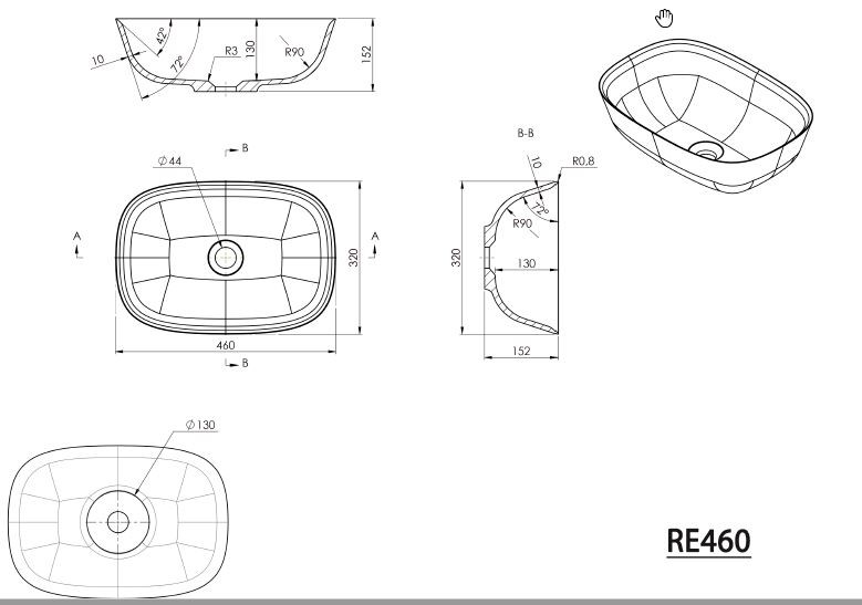 Sapho Reiko Umywalka prostokątna blatowa/stawiana na blat konglomerat 46x32cm biały RE460