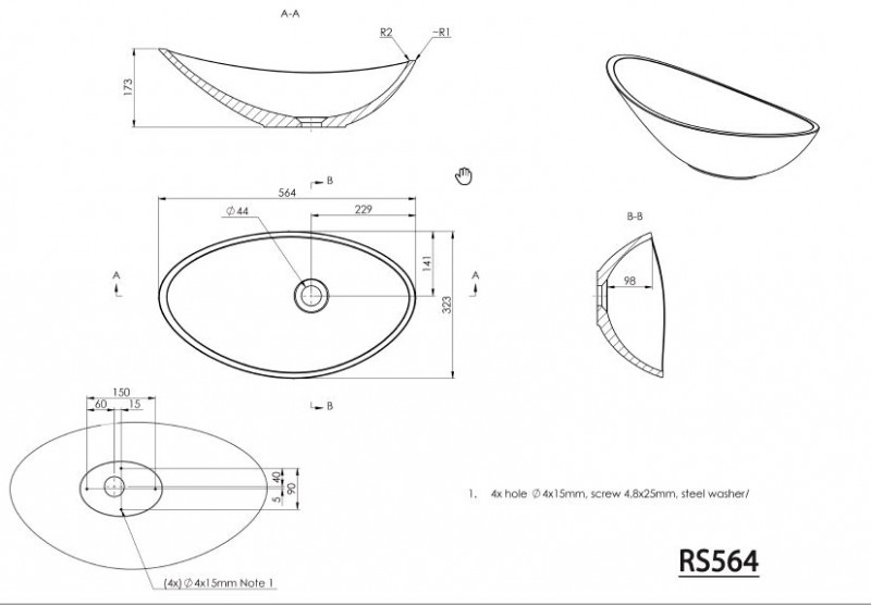 Sapho ROSSETA Umywalka owalna nablatowa/stawiana na blat konglomerat 56x32cm biały RS564