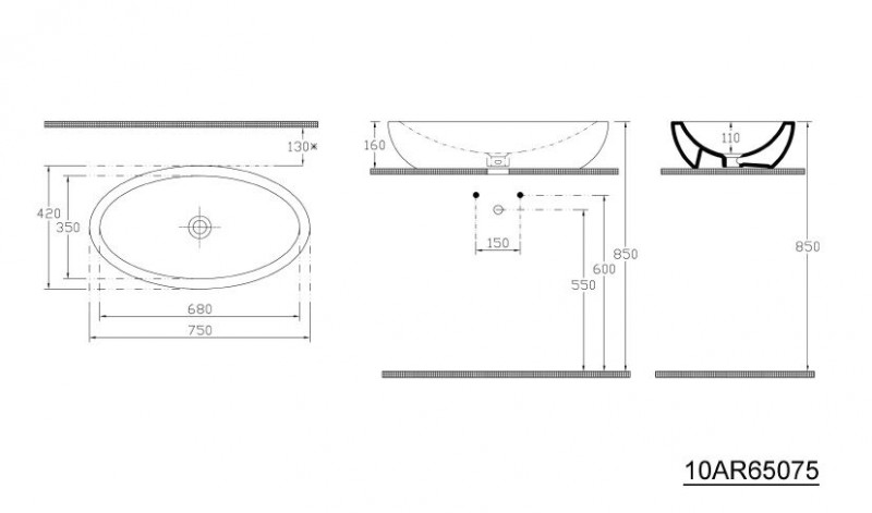 Sapho Sistem Umywalka owalna nablatowa/stawiana na blat ceramiczna 75x42cm biały 10AR65075