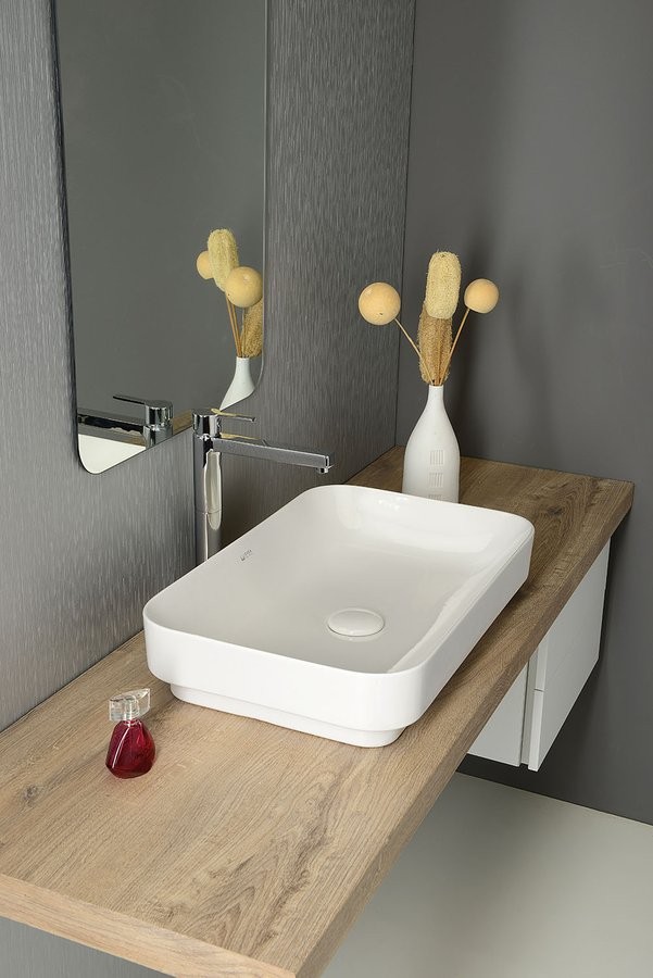 Sapho Blade Umywalka prostokątna nablatowa/stawiana na blat ceramiczna 65x40 cm biały WH051