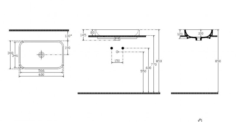 Sapho ISVEA SOTT AQUA Umywalka prostokątna nablatowa ceramiczna 60x38 cm biały 10SQ50060