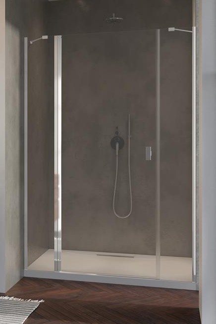 Radaway Nes DWJS drzwi wnękowe wahadłowe z polem stałym 140cm lewe chrom przeźroczyste Easy Clean 10038140-01-01L