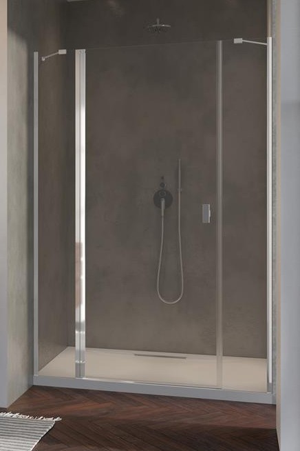 Radaway Nes DWJS drzwi wnękowe wahadłowe z polem stałym 130cm lewe chrom przeźroczyste Easy Clean 10038130-01-01L