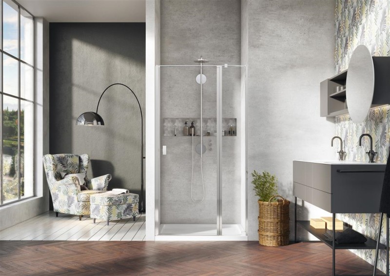 Radaway Nes DWJ II drzwi wnękowe wahadłowe z polem stałym 120cm prawe chrom przeźroczyste Easy Clean 10036120-01-01R