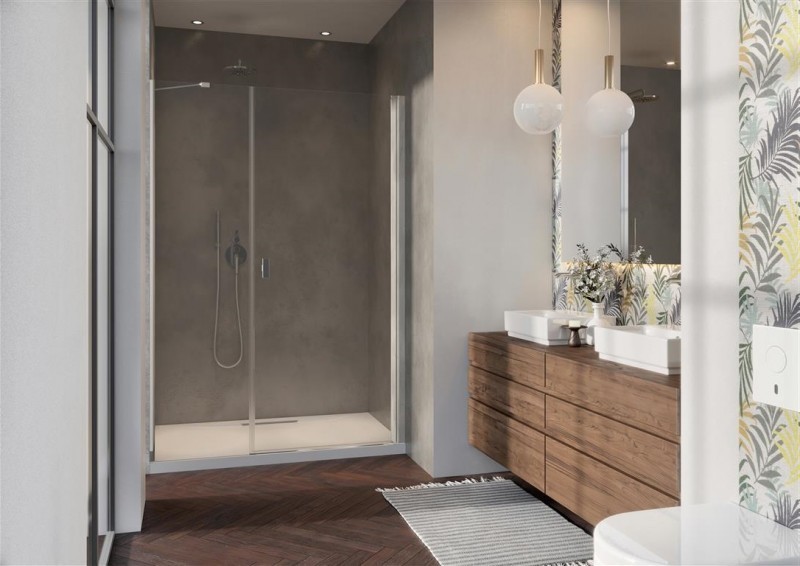 Radaway Nes DWS drzwi wnękowe wahadłowe z polem stałym 140cm prawe chrom przeźroczyste Easy Clean 10028140-01-01R