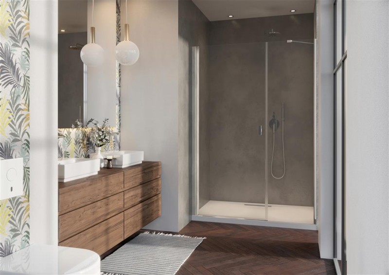 Radaway Nes DWS drzwi wnękowe wahadłowe z polem stałym 100cm lewe chrom przeźroczyste Easy Clean 10028100-01-01L