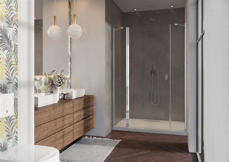 Radaway Nes DWJS drzwi wnękowe wahadłowe z polem stałym 120cm lewe chrom przeźroczyste Easy Clean 10038120-01-01L