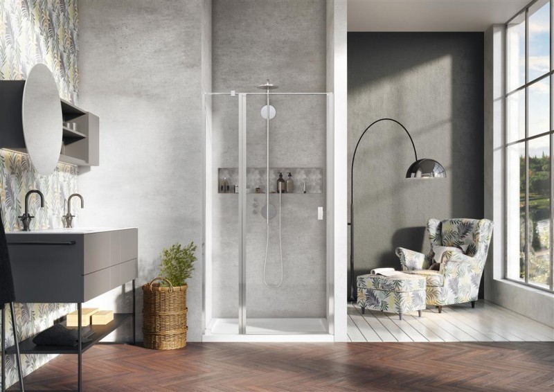 Radaway Nes DWJ II drzwi wnękowe wahadłowe z polem stałym 120cm lewe chrom przeźroczyste Easy Clean 10036120-01-01L