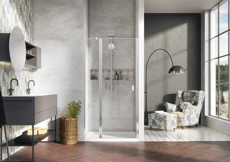 Radaway Nes DWJ II drzwi wnękowe wahadłowe z polem stałym 100cm lewe chrom przeźroczyste Easy Clean 10036100-01-01L