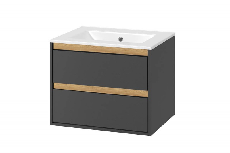Excellent Tuto szafka z umywalką AS 60 cm 2 szuflady szary-dąb MLEX.0103.600.GRBL + CEEX.3617.600.WH