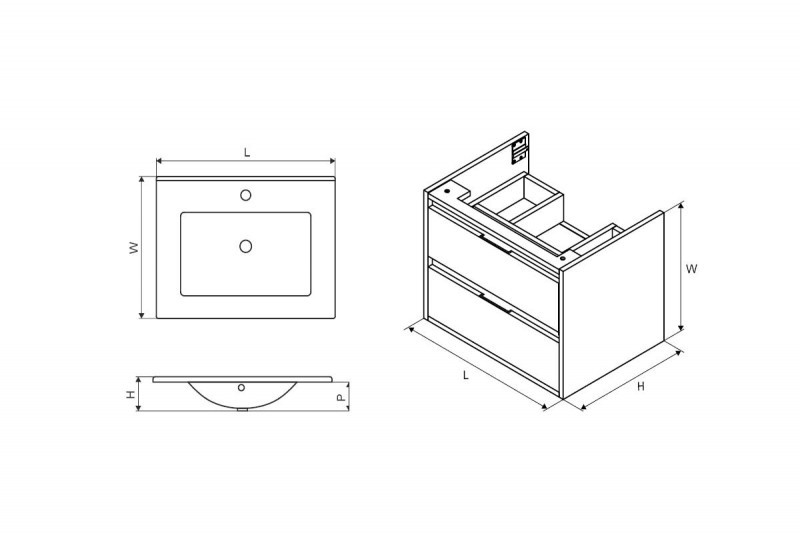 Excellent Tuto szafka z umywalką AS 60 cm 2 szuflady szary-dąb MLEX.0103.600.GRBL + CEEX.3617.600.WH