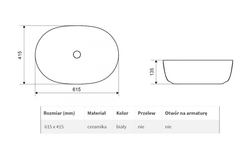 Actima Jima 60 umywalka nablatowa owalna 61,5x41,5 biały CEAC.2001.615.WH