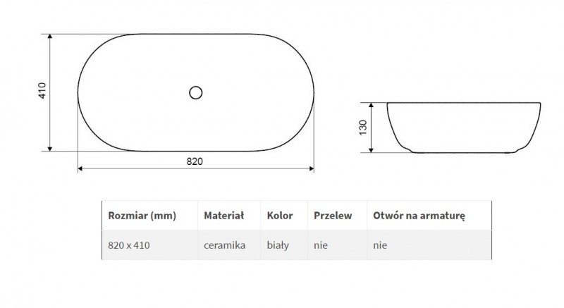 Actima Jima 82 umywalka nablatowa owalna 82x41 biały CEAC.2001.820.WH