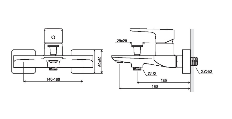 Excellent Keria bateria wannowa ścienna czarny mat AREX.2005BL