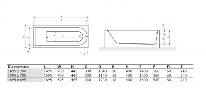 Excellent Aurum Slim wanna prostokątna 160x70 z nogami WAEX.AUR16WHS