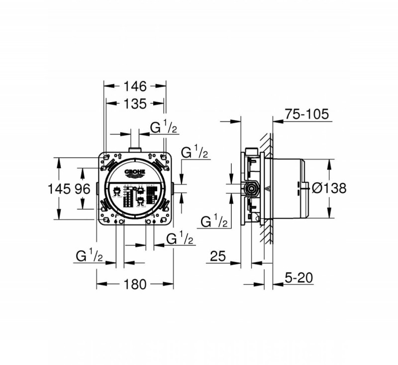 Grohe Essence zestaw podtynkowy z deszczownicą 21x21 i wylewką wannową kompletny 24092001WAN02