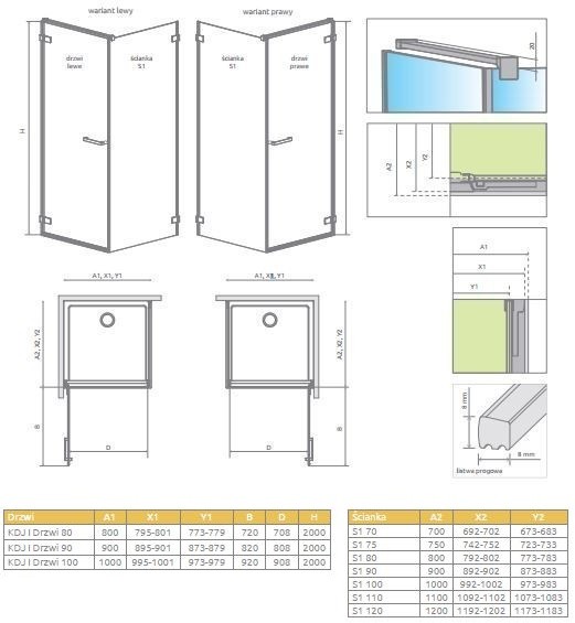 Radaway Arta KDJ I kabina prostokątna 80x75 drzwi otwierane 80 prawe + ścianka 75 chrom przeźroczyste Easy Clean 386018-03-01