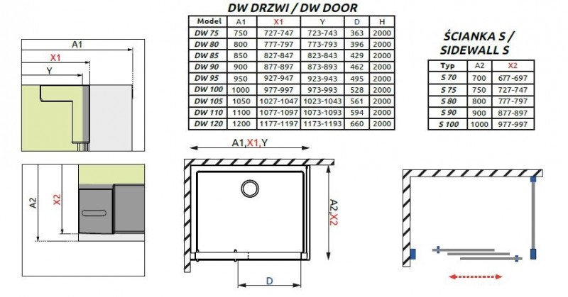 Radaway Evo DW+S kabina 120x70 drzwi przesuwne 120 i ścianka 70 chrom przeźroczyste Easy Clean 335120-01-01 + 336070-01-01