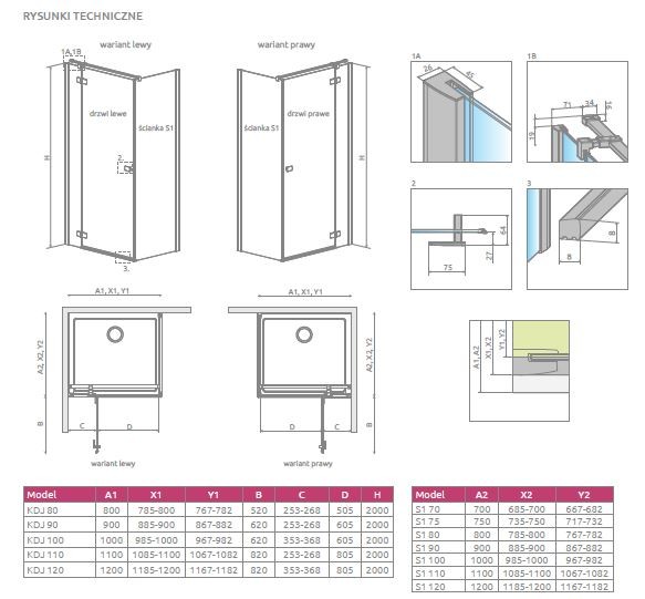 Radaway Fuenta New KDJ kabina prostokątna 120x70 lewa drzwi 120 otwierane, ścianka 70 chrom przeźroczyste Easy Clean 384042-01-01L + 384048-01-01