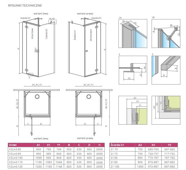 Radaway Fuenta New KDJ+S kabina trójścienna prostokątna 70x100x70 lewa drzwi otwierane chrom przeźroczyste Easy Clean 384022-01-01L + 2x 384048-01-01