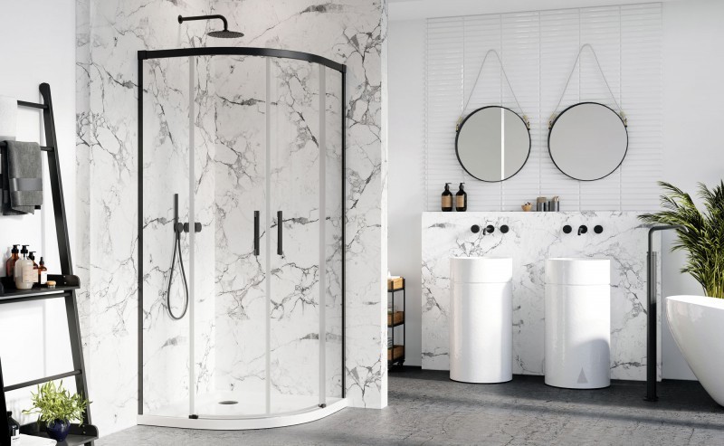 Radaway Idea Black PDD kabina półokrągła 100x100 drzwi przesuwne czarny przeźroczyste Easy Clean 387139-01-01+387142-54-01