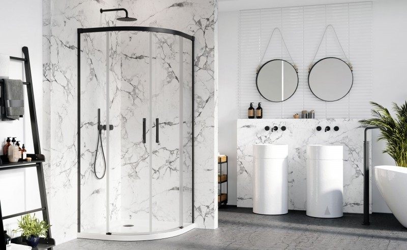 Radaway Idea Black PDD kabina półokrągła 80Lx90P drzwi przesuwne czarny przeźroczyste Easy Clean 387139-01-01+387150-54-01