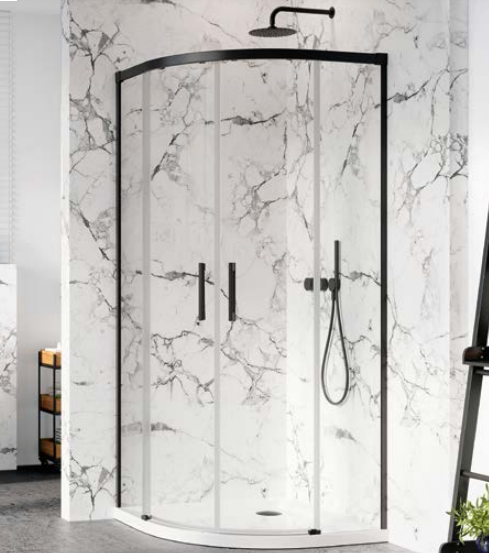 Radaway Idea Black PDD kabina półokrągła 100x100 drzwi przesuwne czarny przeźroczyste Easy Clean 387139-01-01+387142-54-01