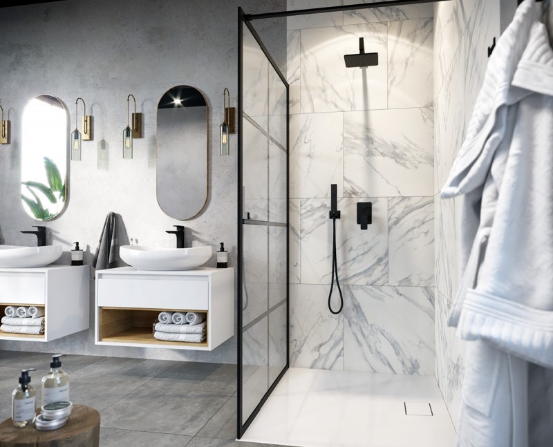 Excellent Fabrika kabina typu Walk-In 120 cm czarny krata Clean Control KAEX.4006.1200.LP